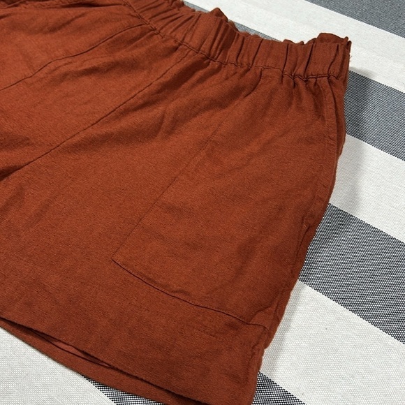 Abercrombie & Fitch Womens High Waist Linen Shorts Rust Orange Small Boho Summer - Picture 10 of 10